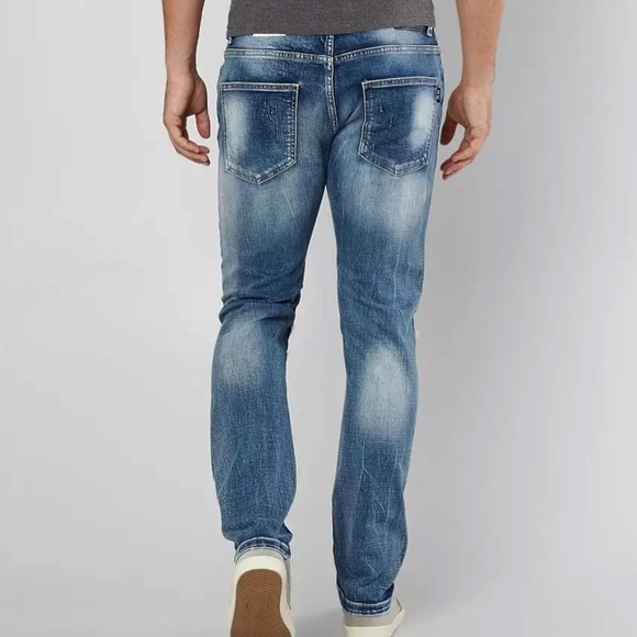 DOPE 34x32 Weir Moto Stretch Jeans Mens Distressed Patched Button Fly D2018P201 - Picture 2 of 12